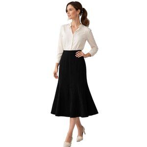 Elegant Vintage Dressbarn Black Faux Suede Midi Skirt • Size 10 • Classic Flare